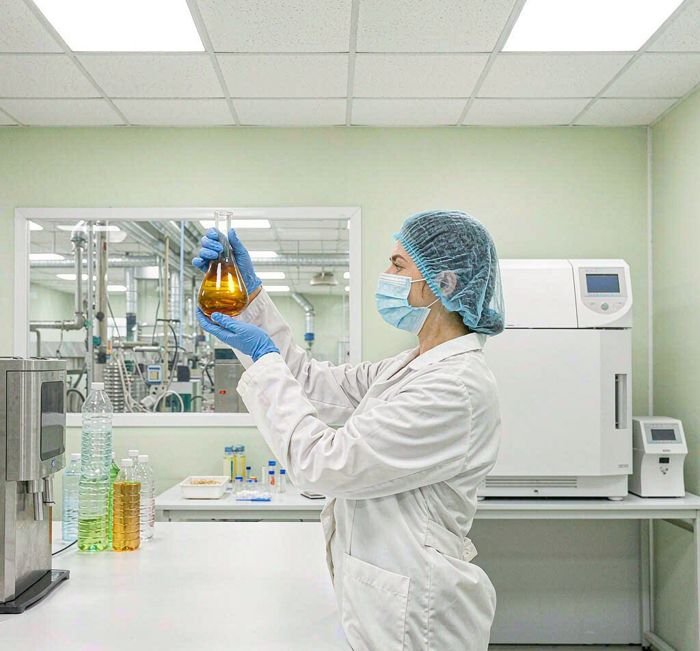 Quality control laboratory technician testing a liquid sample